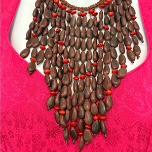 Brown and Red Beaded Necklace